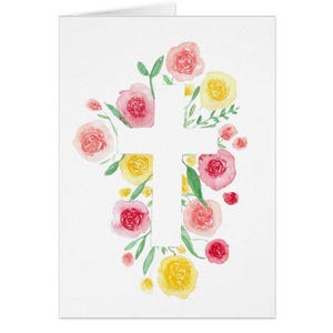 Blumen Kreuz Aquarell Druck Grußkarten - Perfekt für Ostern, Taufe, Kommunion, Konfirmation, Hochzeit, christliche Ereignisse