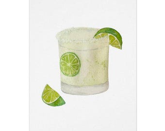 Margarita with Limes Watercolor Print Greeting Card - Perfect for Birthday, Celebrations, Congratulations, Thank You, and More