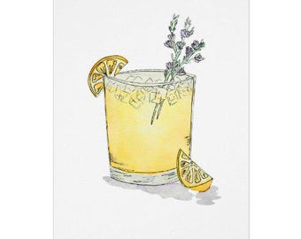 Lemon Cocktail Watercolor Print Greeting Card - Perfect for Birthday, Mother's Day, Thank You, and More