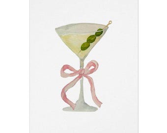 Dirty Martini with Bow Watercolor Print Greeting Card - Perfect for Birthday, Congratulations, Thank You, and More