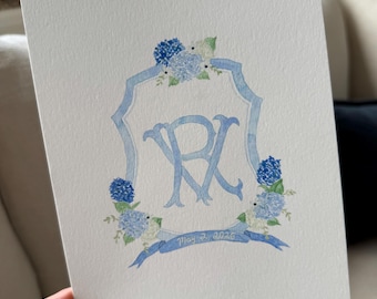Custom Hand Painted Watercolor Crest - Perfect for Weddings, Parties, and Events