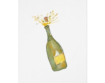 Champagne Watercolor Print Greeting Card - Perfect for Weddings, Engagements, Graduations, Promotions, and More
