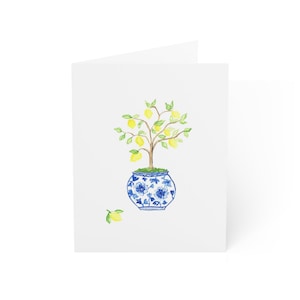 Tarjetas de felicitación de acuarela con diseño chinoiserie de limonero: perfectas para el Día de la Madre, cumpleaños, agradecimientos, condolencias y más.