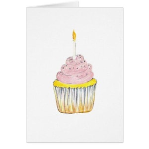 Cartão de felicitações com estampa de cupcake de aniversário pintado à mão - perfeito para aniversários e muito mais