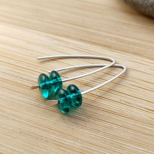 Emerald Green Czech Glass Earrings. Sterling Silver Earrings. Modern Earrings. Moss Green Earrings. Irish Jewelry. Evergreen Earrings.