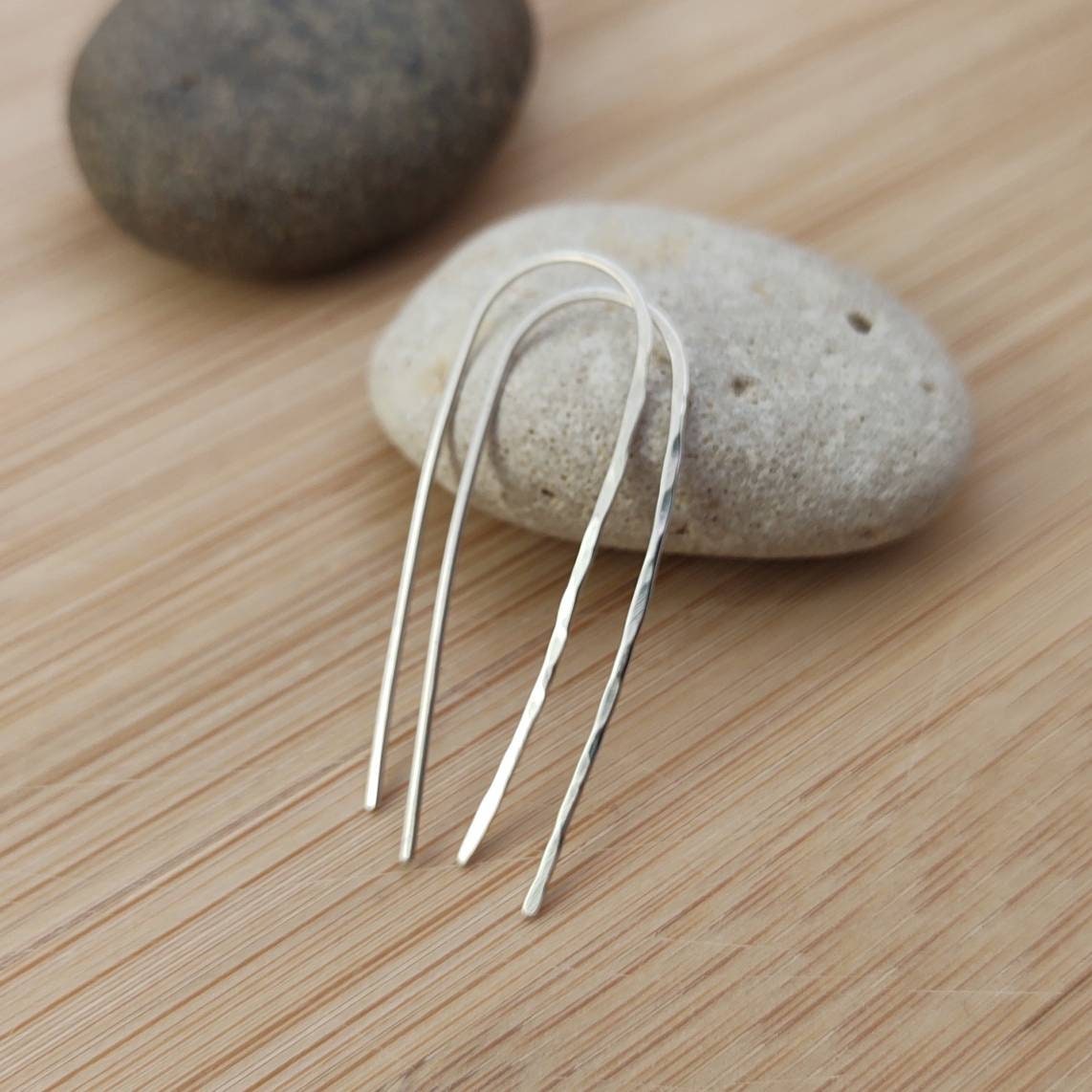 Push Through Earring Hammered Sterling Silver Pull Through Earrings Long Silver Modern ...