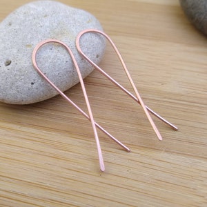 Copper Open Hoops. Copper Earrings. Criss Cross Threader Earrings. Long Pull Through Earrings. Boho Hoops. Bohemian Minimalist Earrings.