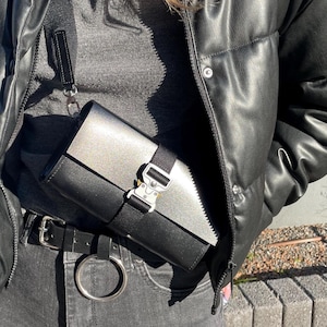 Waist Crossbody BagBlack Fanny Pack  Waist Bag Functional Pouch Black Handbag Travel Leather Birthday Gift for Her Handcrafted Small Handbag