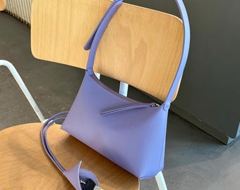 Lavender Leather Baguette Bag: Minimalist Leather Shoulder Bag, Small Purse, Handmade Women’s Bag