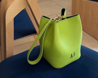 Bucket Bag: Mini Crossbody with Chain Strap and Custom Initials