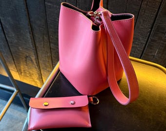 Bucket Bag with Mini Leather Pouch: Small Crossbody Shoulder Bag Set For Her
