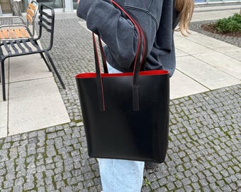 Leather Work Tote Bag: Minimalist Laptop Shoulder Purse and Everyday Shopper