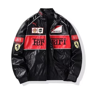 Blouson F1 en coton Ferrari noir vintage Blouson de course Formula One,veste de rallye, veste de voiture street style veste non sexiste adulte ,Racing