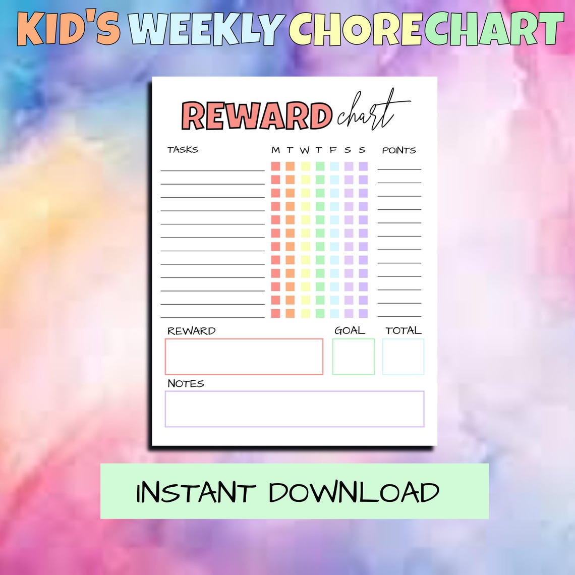 Chore Chart for Kids, Weekly Kids Chore Chart, Teens Reward ...