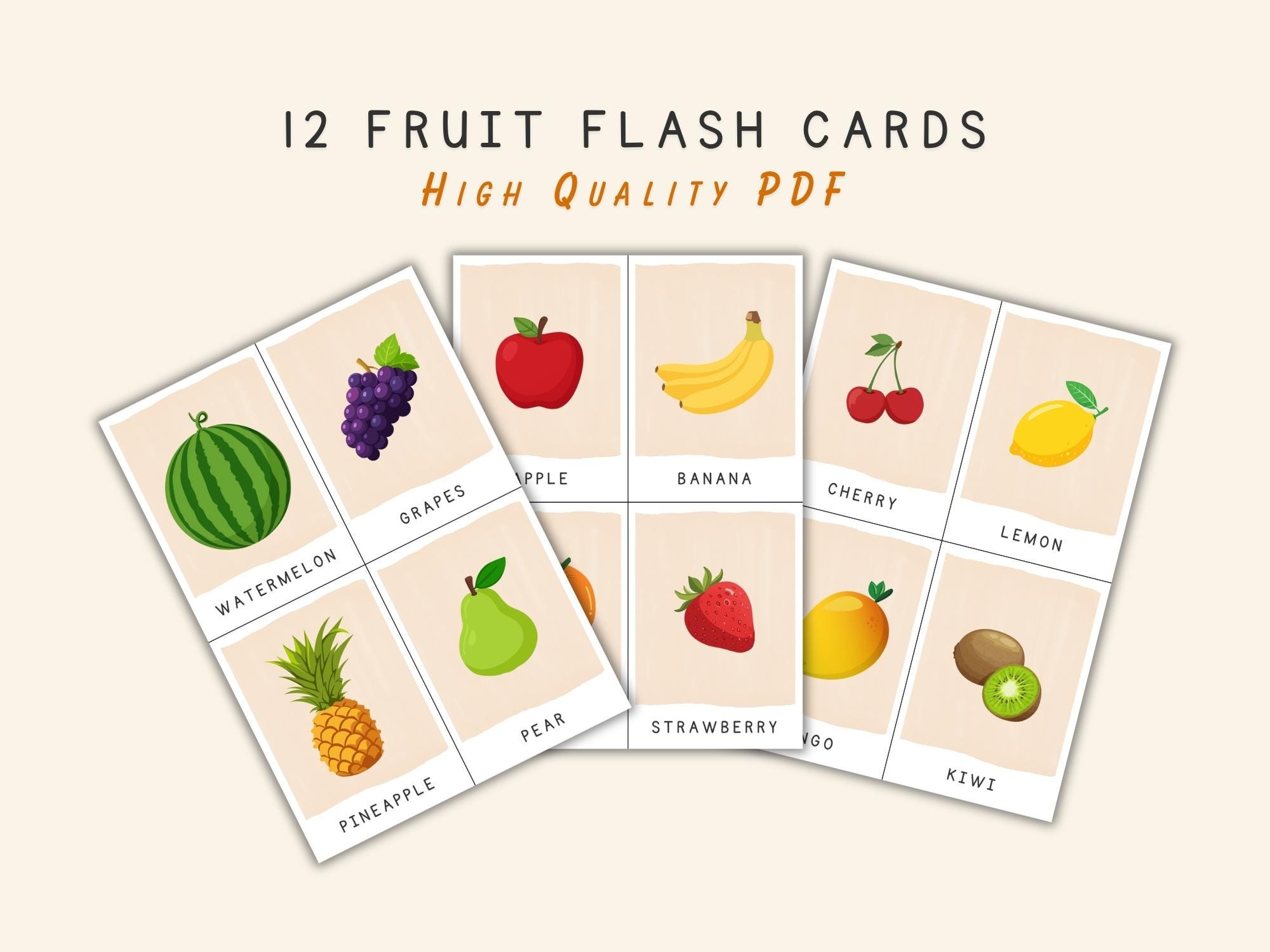 Fruits Flash Cards for Kids | Printable Fruit Cards | Toddler Preschool ...