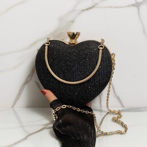 Bolso de noche con forma de corazón, hecho a mano en metal brillante, bandolera de mujer, bolso de lujo para fiestas.