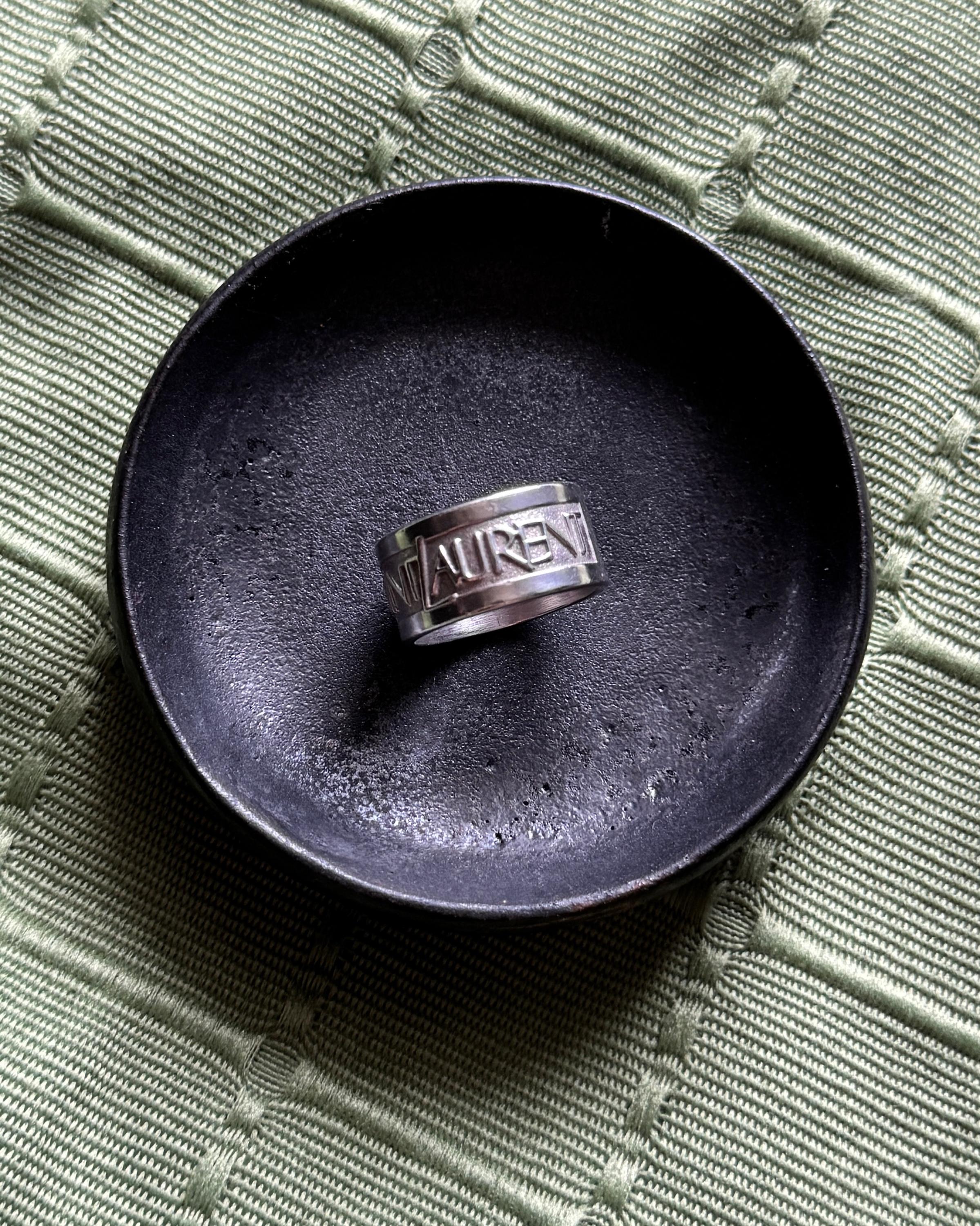 Vintage YSL Sterling Silver Logo Band Ring – 1990s Designer