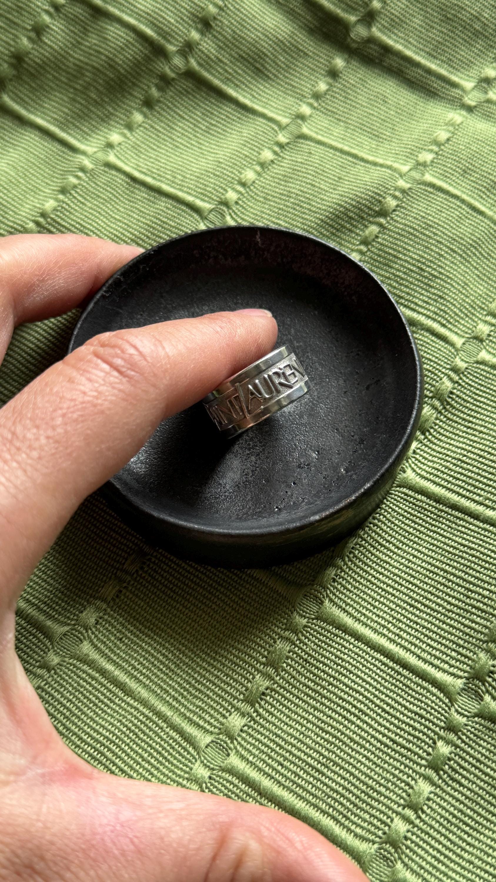 Vintage YSL Sterling Silver Logo Band Ring – 1990s Designer