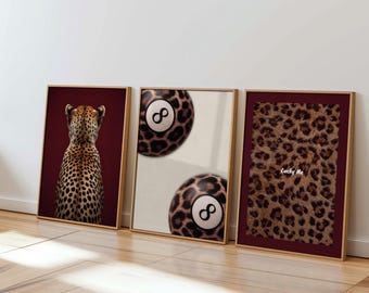 Leopard Print Wall Art Set of 3 | Cheetah Animal Printables | 8 Ball ...
