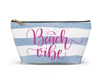 Pochette pour accessoires Beach Vibe, Trousse de maquillage d'été amusante, Étui de voyage côtier, Cadeau idéal pour les amateurs de plage, Pochette de rangement à fermeture éclair