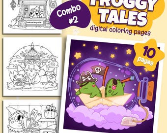 Froggy Tales Coloring Book Combo 2 | Printable Pack | Whimsical & Funny PDF Pages for Relaxation for Adults and Teens by Maple Hue