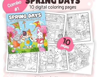 Spring Days Coloring Book Combo 1 | Printable Coloring Pack | Cute and Cozy PDF Pages for Relaxation & Creativity by Maple Hue
