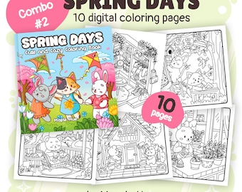 Spring Days Coloring Book Combo 2 | Printable Pack | Cute & Cozy PDF Pages for Relaxation and Creativity for Adults and Teens by Maple Hue