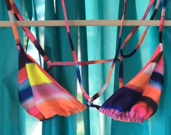 Mara Hoffman Neon Fluorescent Watercolor Strappy Triangle Bikini Top