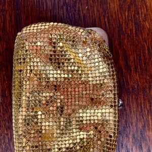 1970s Whiting & Davis Mirrored Gold Mesh Lipstick Change Purse