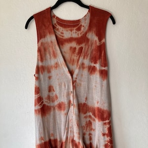 1990s Brunhilda Orange Rust Tie Dye Linen Knit Vest