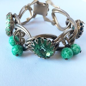 1960s Emerald Green Faceted Glass Chain Link Bracelet