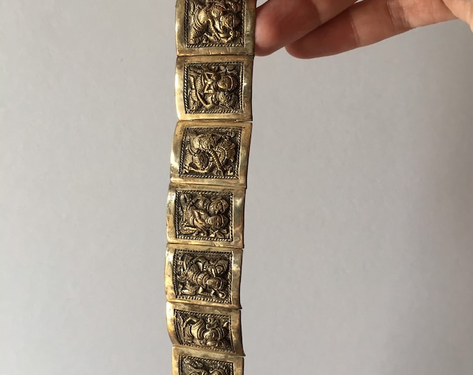 RARE FIND 1940s Brass Kama Sutra Panel Cuff