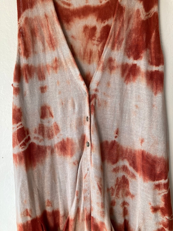 1990s Brunhilda Orange Rust Tie Dye Linen Knit Ve… - image 3