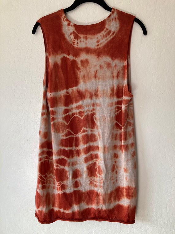 1990s Brunhilda Orange Rust Tie Dye Linen Knit Ve… - image 2