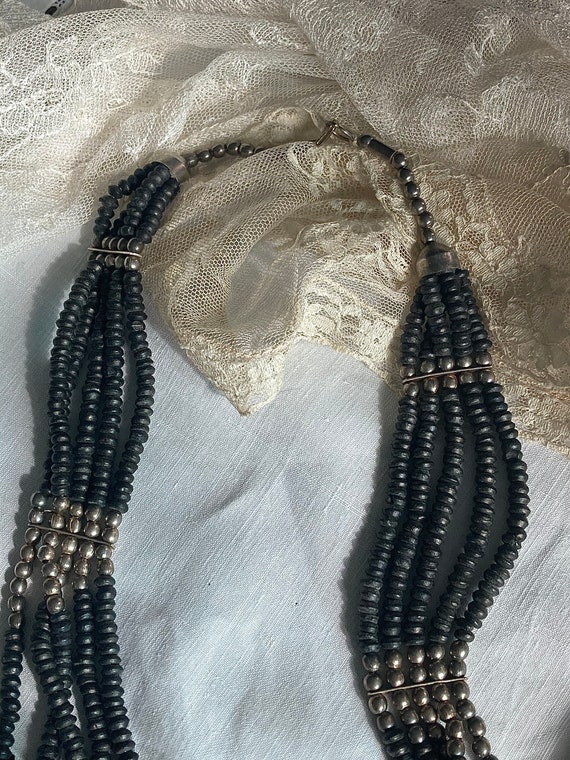 1970s African Tribal Black Organic Beaded Layered… - image 3