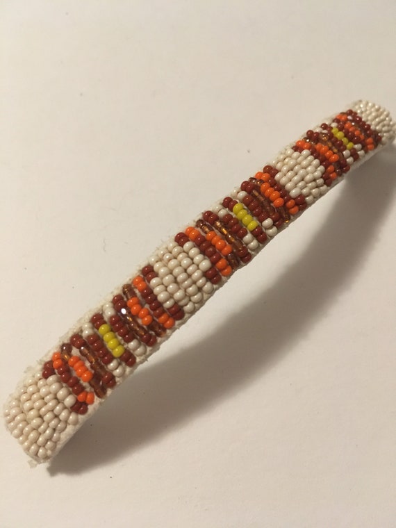 1970s Orange & Red Woven Seed Bead Barrette