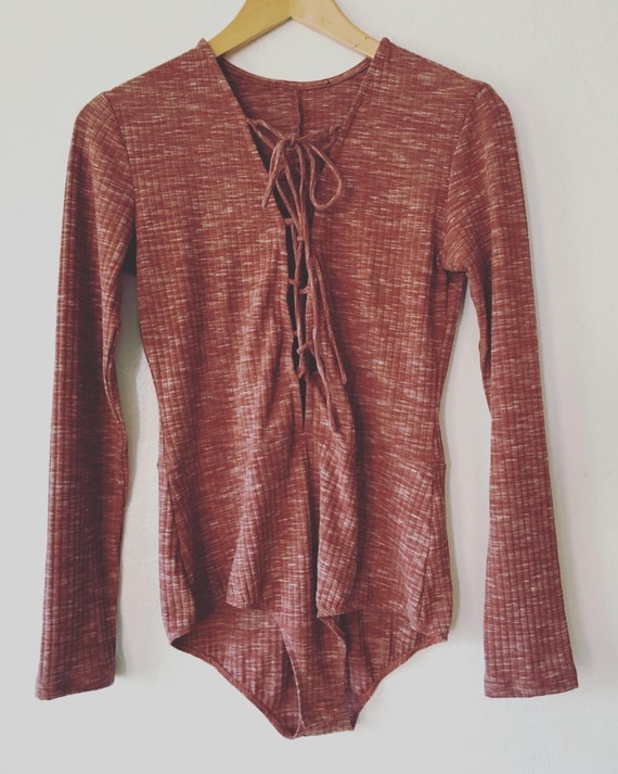 1980s Lace Up Space Dyed Leotard Bodysuit