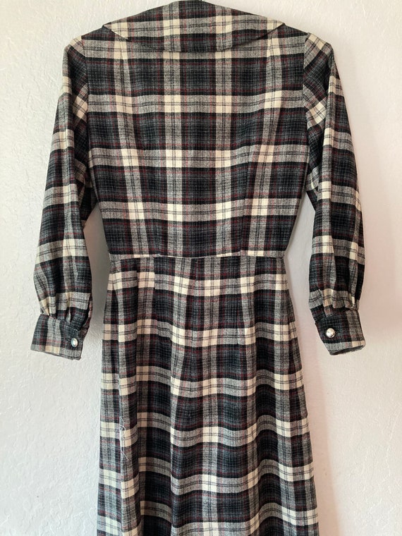 1940s Black Red & White Plaid Handmade Wool Winte… - image 5