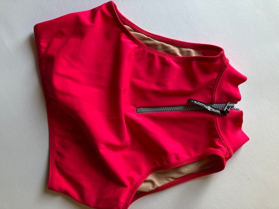 1990s Neon Hot Red Pink Halter Surf Rash Gauerd Bi
