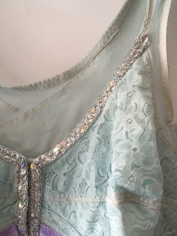 1980s Glitterati Pastel Baby Blue Sequin Longline… - image 3