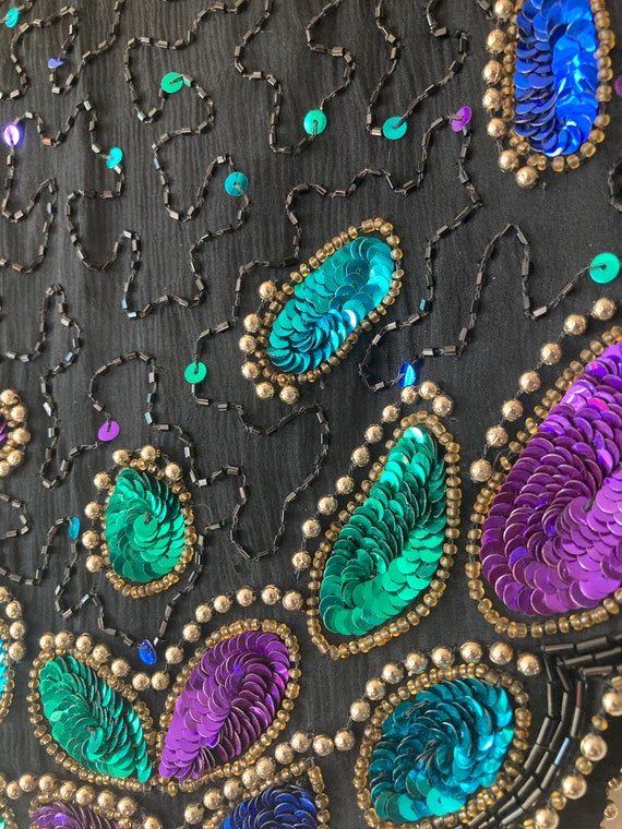 1980s Metallic Blue Green Purple Sequin & Beads G… - image 7