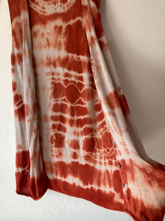 1990s Brunhilda Orange Rust Tie Dye Linen Knit Ve… - image 5