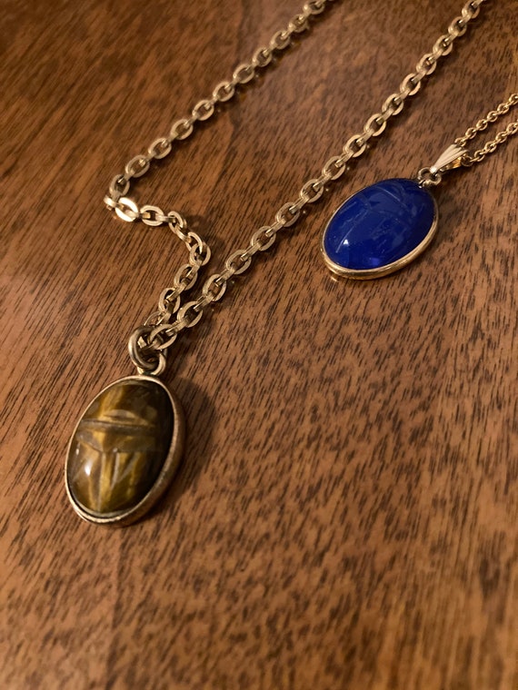 1970s Egyptian Revival Golden Tiger Eye Etched Hie
