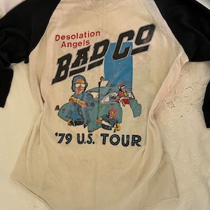 True Vintage 1970s Original Bad Company Desolation Angels Rock 1979 Band Double Sided Raglan Tee Shirt Extremely Rare Concert Tour