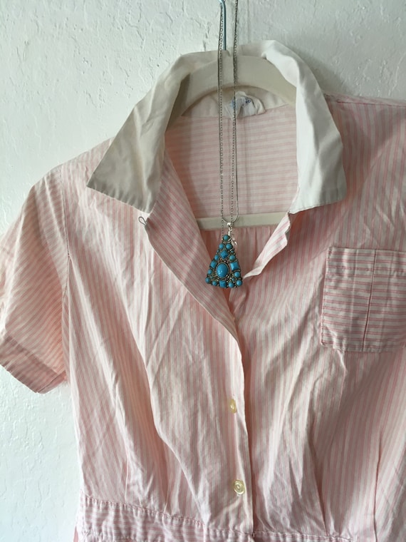 1940s Candy Striper Pastel Pink Striped Pocket Da… - image 5