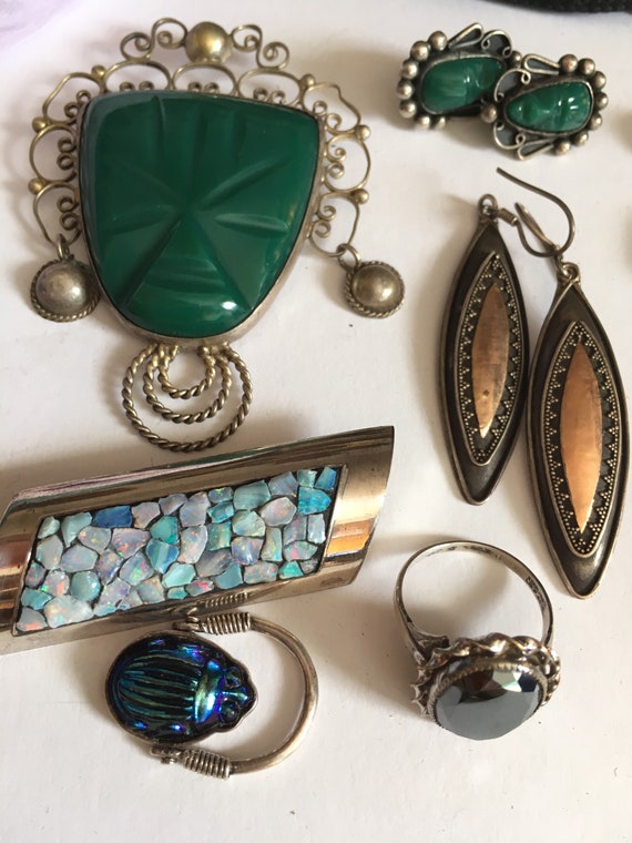 1950s Giant Sterling & Bakelite Carved Aztec Maya… - image 5