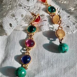 1980s Dynasty x Selena Bejeweled Gem Old Gold Chunk Droplet Earrings