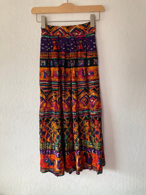 1990s African Print Cotton Gauze Festival Skirt Gem