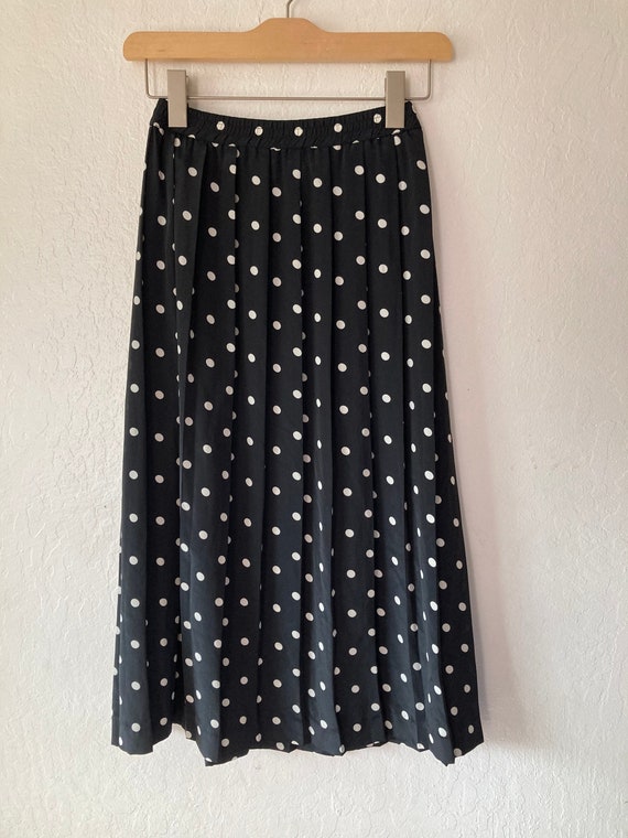 1990s Alfred Dunner Black Pleated Polka Dot Midi … - image 1