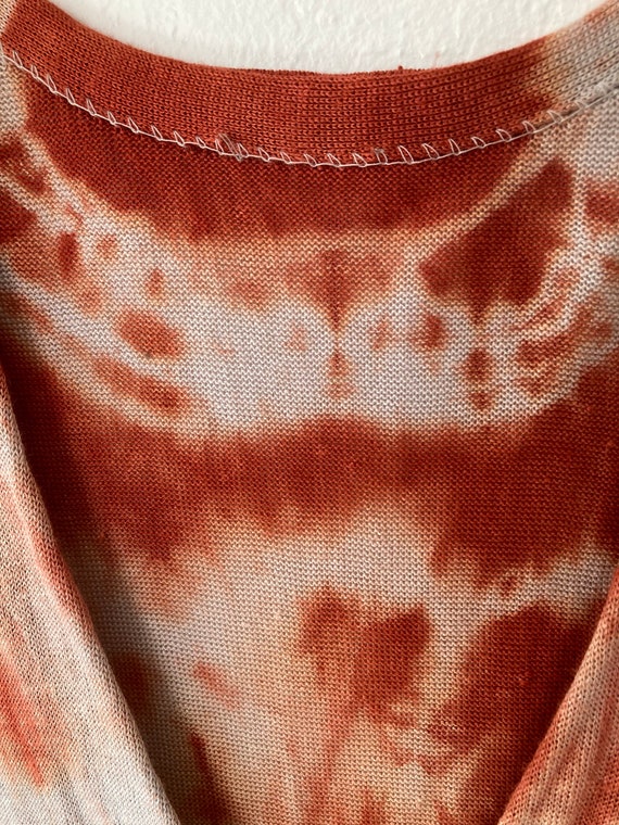 1990s Brunhilda Orange Rust Tie Dye Linen Knit Ve… - image 6